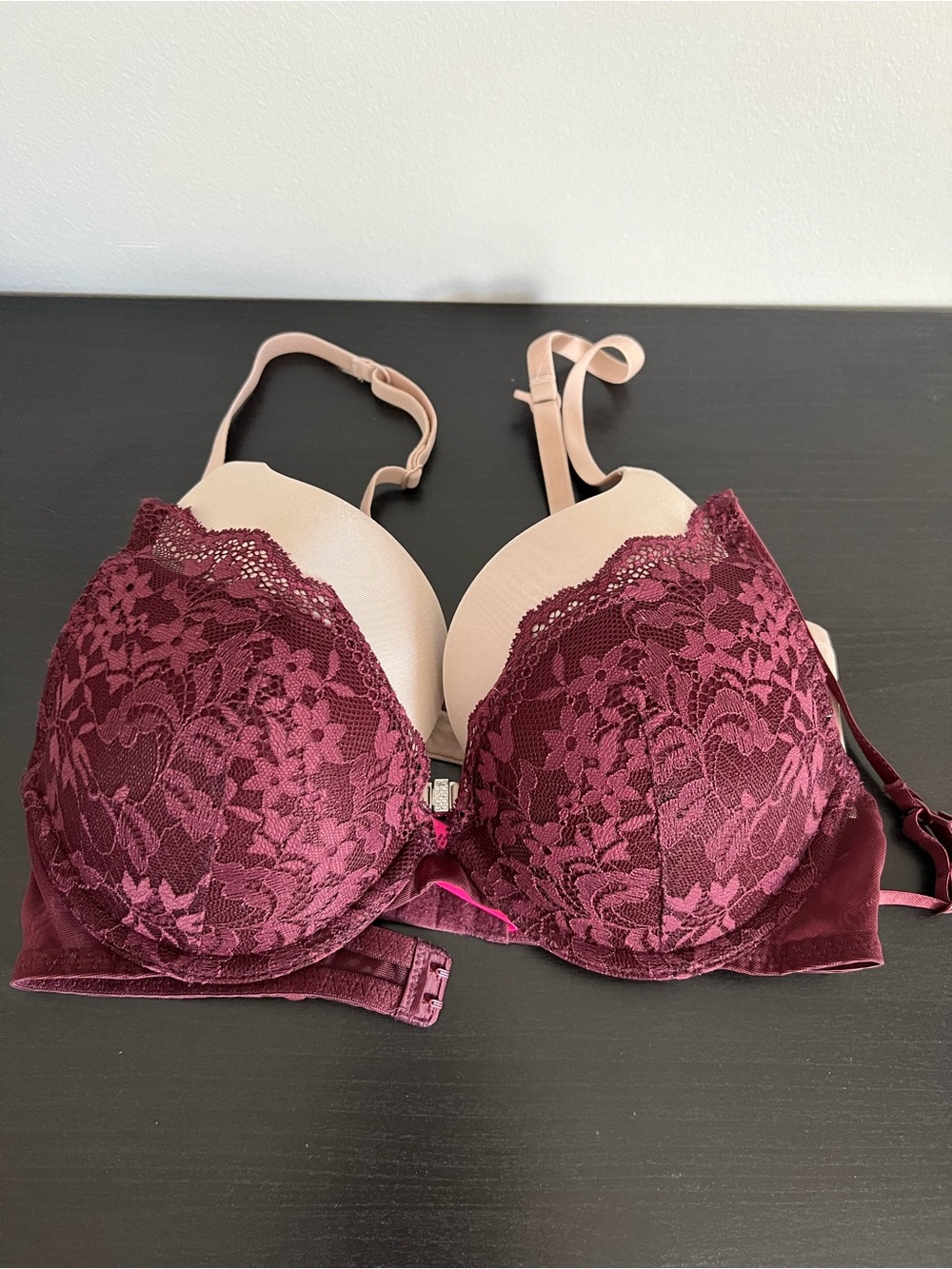 Two La SENZA Push-Up Bras | Burgundy Lace and Nude Smooth | Size 32C